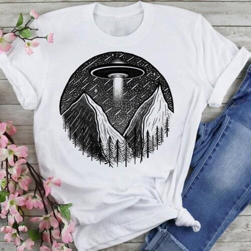 Women Graphic 90s UFO Alien Trend Cartoon Summer Fashion Print Short Sleeve Female Clothes Tops Tees Tshirt T-Shirt