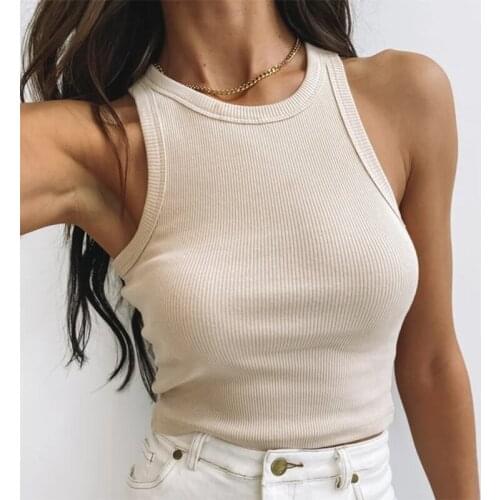 2021 New Style Women Fashion Solid Color Tank Top Fashion Sleeveless Knitted Crop Top for Summer Casual Basic Tanks