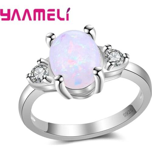 Trendy Popular 925 Sterling Silver For Women Weeding Engagement Bridal Finger Rings Crystal Opal Jewelry Accessories