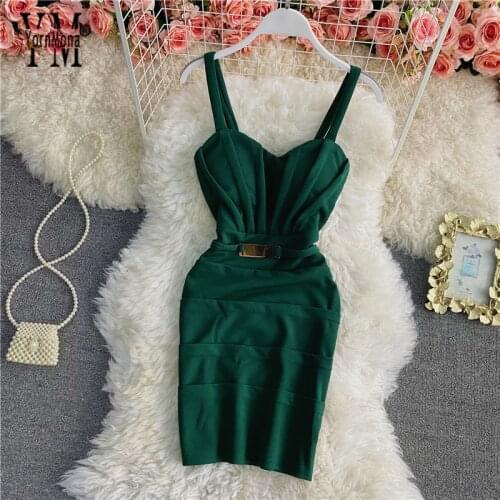 YornMona Sexy Backless Night Club Mini Bodycon Dress Women Summer Spaghetti Strap Short Dress Sheath Slim Red Green Party Dress