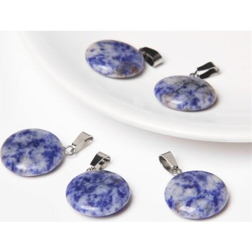 1-10Pcs Natural Round Chip Stone Pendants 20MM Polished Gold Swan Sodalite Pendant Charms For Jewelry Making Women DIY Earings