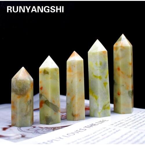 1pc Natural green jade Crystal gemstone point reiki healing chakra rock quartz crystal wand decoration