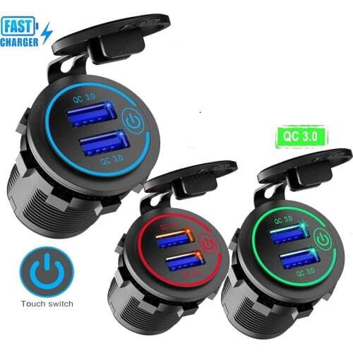 12V/24V Fast Car Charger Socket Outlet QC 3.0 Dual USB Port for Car Truck Boat for Mobile Phone Tablet Computer Car Electrical
