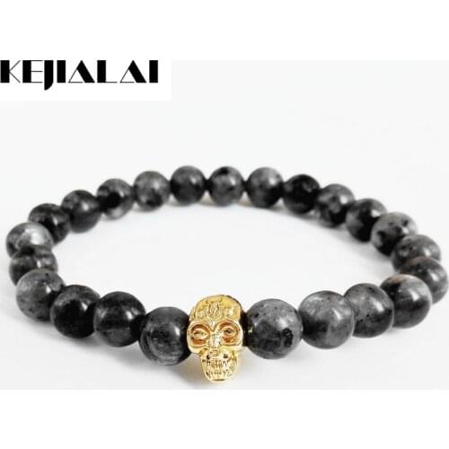 2015 New Design Yoga Men Jewelry Retail Top Quality 8mm Labradorite Stone Bead with 24K Skull Bracelets