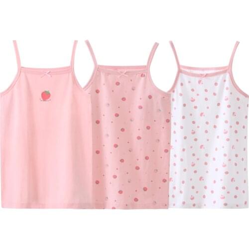 3pcs Girls Undershirts Tees Sleeveless T Shirts Baby Kids Underwear Vest Children Summer Tops Sweet Home Tanks Cotton Sleepshirt