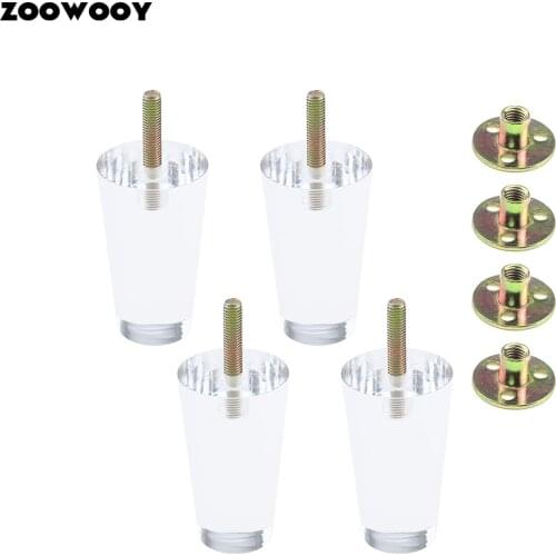 4pcs Height M8 screw Cylindrical Clear Acrylic Furniture Legs,Couch Replacement foot,with Pre-Drilled Bolt ,for Table,Cabinet