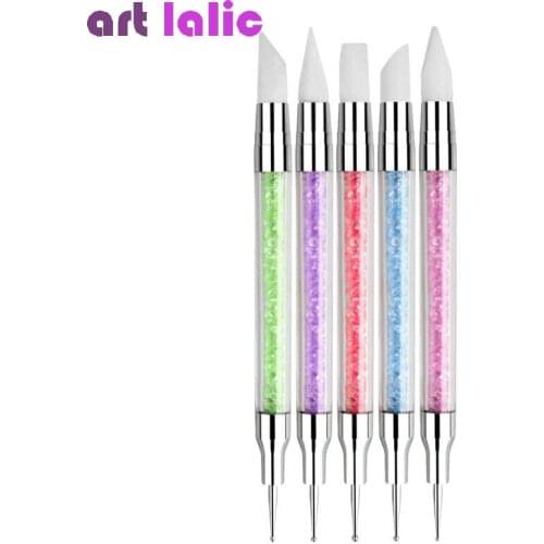 5pcs/set 2 Way Crystal Silicone Head Nails Dotting Rhinestone Tools Nail Art Paint Sculpture Pen Design Acrylic Tassels Brush