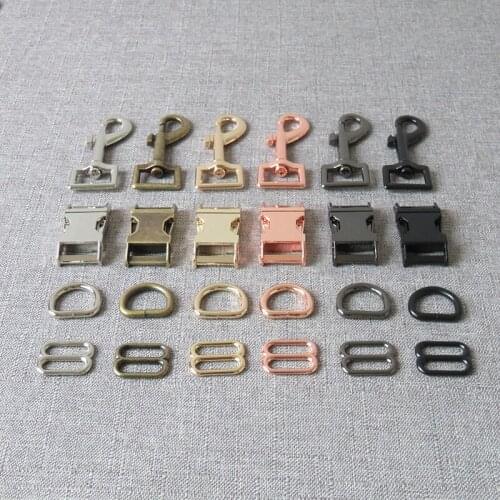 50 sets 15mm 20mm 25mm metal straps slider D ring release belt buckle snap hook clasp pet dog collar leash sewing accessories