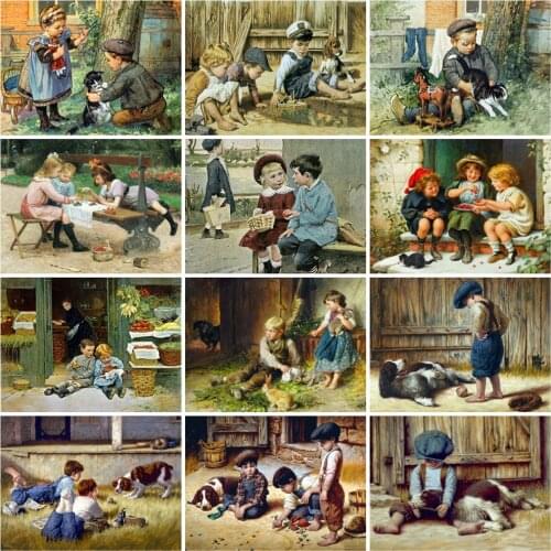 Huacan Diamond Art Painting Child Mosaic Farm Portrait Home Decor Embroidery Kid Dog Cross Stitch Wall Stickers