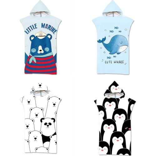 Outdooor Adult Microfiber Hooded Bath Towel Changing Robe Poncho Surf Beach Swimwear 3D Printed Swimming Poncho Quick Dry