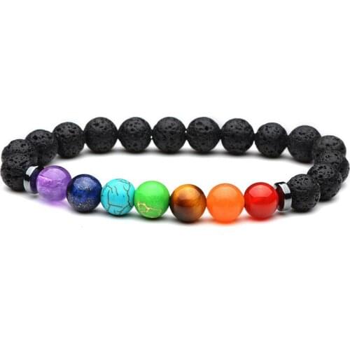 8mm Seven Chakras Lava Stone Bracelet DIY Aromatherapy Essential Oil Diffuser Bracelet Yoga Jewelry Friendship Hand String