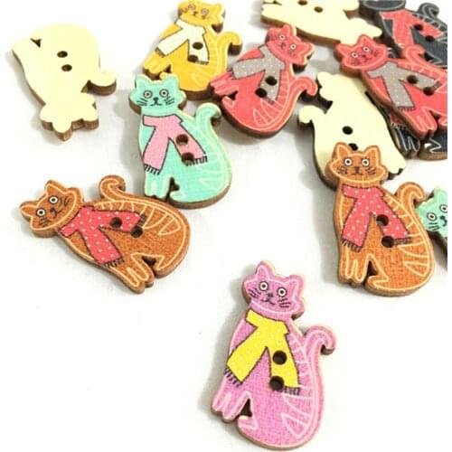 50pcs 2 Holes Cat Wooden buttons Mixed 18*30mm For handmake Scrapbooking Crafts 7NK201