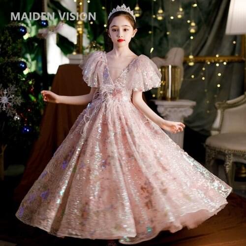 Kids Dresses For Party Wedding Dress Sequins Children Pageant Gown Opening Ceremony Princess Tulle long Dress Girl Clothing