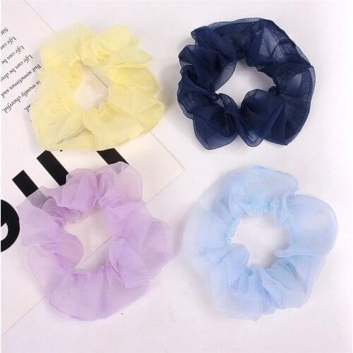 Elegant Translucent Mesh Scrunchies Women Lady Girls Elastic Hair Rubber Bands Ponytail Holder Headdress Hair Accessories