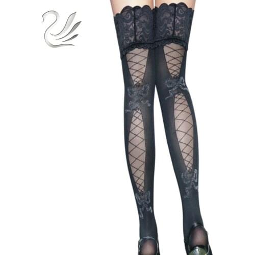 BEILEISI Sexy Women Opaque Patterned Top Silicone Band Thick Thigh Highs Stockings Over The Knee Socks Hosiery Tights Pantyhose