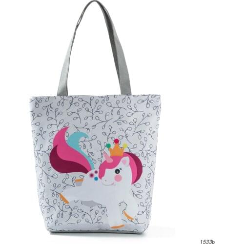 Miyahouse Canvas Shoulder Bag Women Handbag Cartoon Unicorn Printed Beach Bag For Female Cheap Shopping Bag Bolsa Feminina