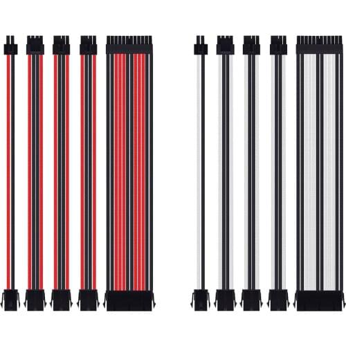 18AWG AT X/PCI-E Extension Sleeved Cable Kit ATX24Pin/EPS 4+4Pin/PCI-E 8Pin/PCI-E 6Pin/EPS 4Pin Female to Male PSU Extension