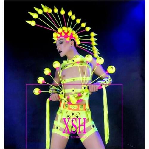 Cool catwalk model clothing Sexy men Fluorescent Performance costume Nightclub GOGO Dance Team Performance Party wear