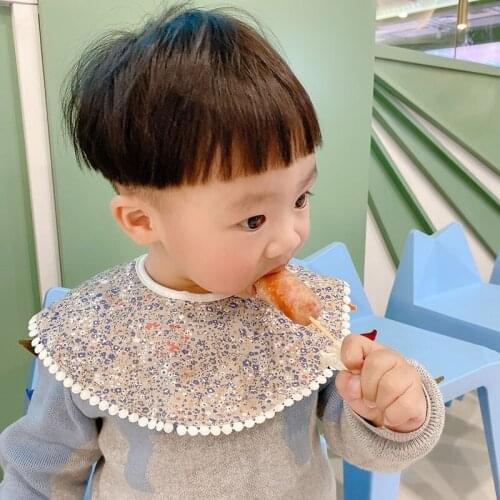 Korean Version Small Fresh Cute Baby Bibs Printed Cotton Non-fluorescent Baby Saliva Towel Fake Collar Comfortable Kids Feeding