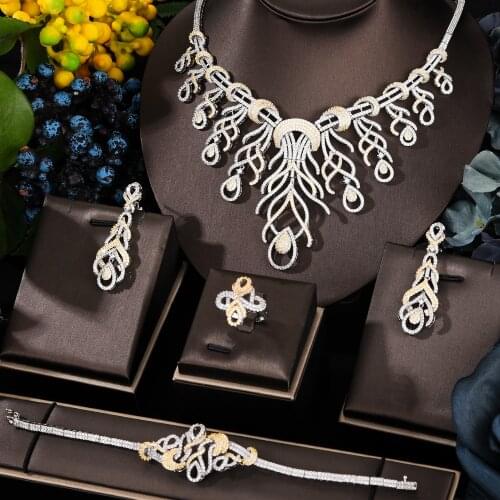 Missvikki Gorgeous Sparkly Luxury Necklace Bangle Earrings Ring Jewelry Set for Noble Brides Wedding Jewellery High Quality