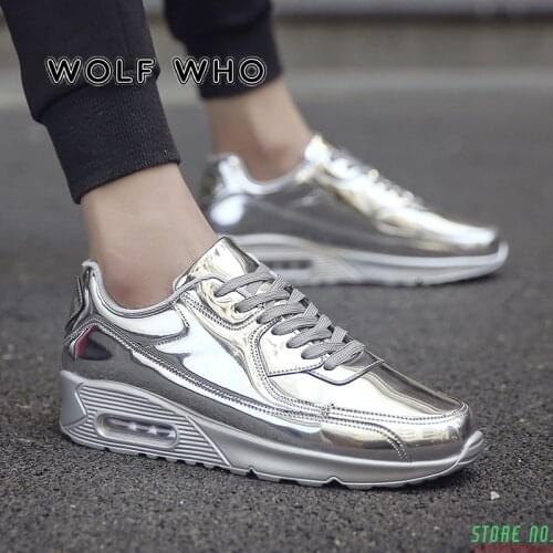 Fashion Sneakers Men Gold Sliver Breathable Mens Shoes Casual Designer Flat Shoes Male Luxury 2021 Bright Shose Buty Meskie BA02