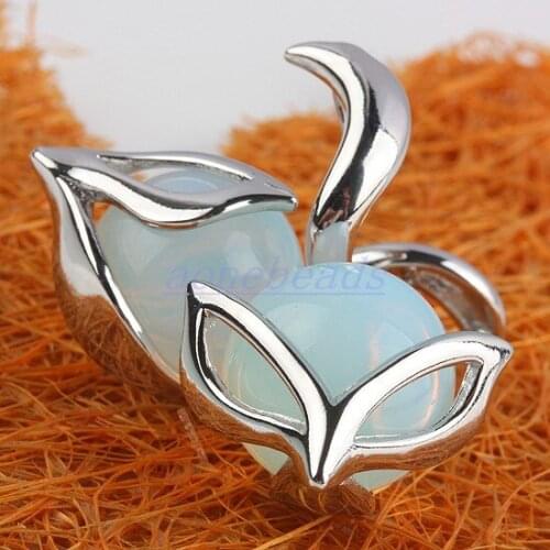 Natural Crystal Stone Carnelian Fox Reiki Healing Pendant Silver Color Charms For Jewelry Making Necklace Accessories