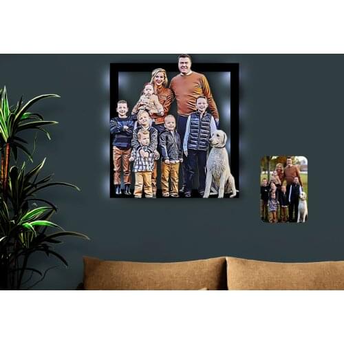 Personalized Full Size Family Caricature OF 3D Led Light Wood Tablo-3