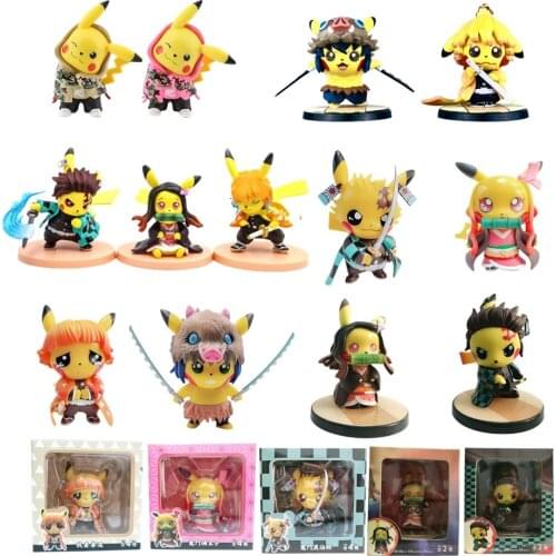 Pokemon Anime Figure Pikachu Demon Slayer Cosplay Tanjirou Nezuko Zenitsu Inosuke PVC Toys Cute DollPocket Monster Action Figma
