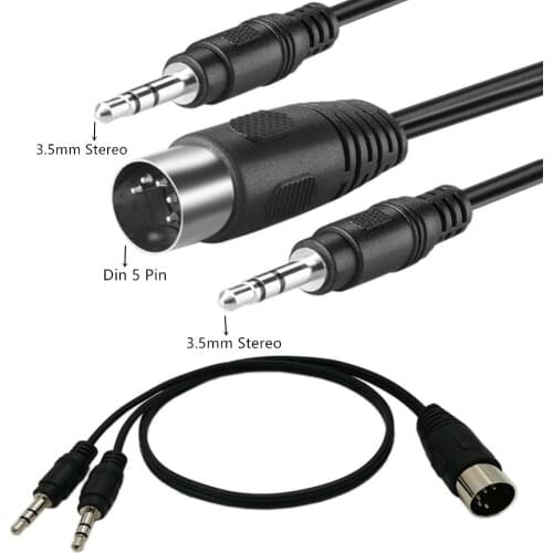 ERE MIDI Y Splitter Cable, 50CM 5 Pin DIN Plug Male to Dual 3.5MM TRS AUX Stereo Jack Adapter Input Cable