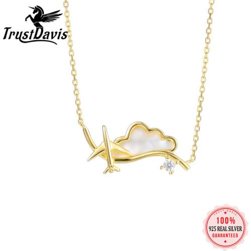 ElfoPlataSi Real 925 Sterling Silver Minimalist Clouds Plane Shiny CZ Short Necklace For Women Wedding Party S925 Jewelry DA1515