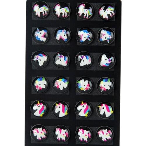 12 Pairs /set Cute Kids Baby Stud Earrings Sets Women Small Horse Lovely Animal Horse Studs Children Jewelry