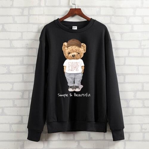 BLINGPAW Teddy Bear Make Life Simple Beautiful Printed Unisex Crewneck Sweatshirt Heavy Blend Loose Long Sleeve Autumn Clothes