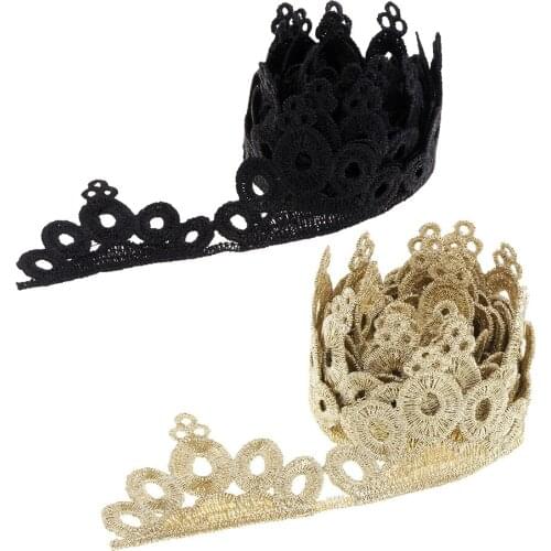 1 Yd Vintage Embroidered Crown Lace Edge Trim Ribbon Wedding Applique Craft
