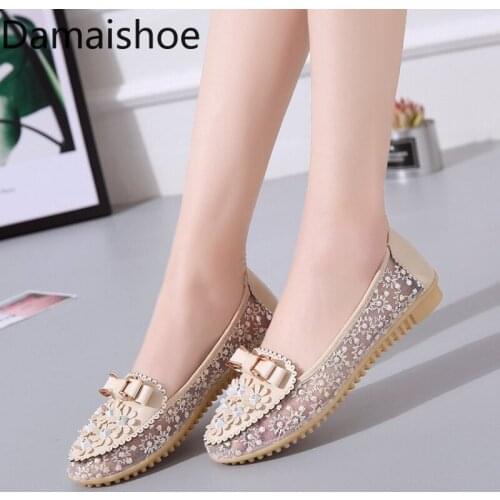 Womens Shoes Spring and Summer New Mesh Breathable Comfortable Shoes Rhinestone Elegant Bright Shoes Korean Style Womens Shoes