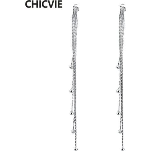 CHICVIE Silver Long Crystal Bohemian Earrings For Women Love Wedding Fashion jewelry Vintage Tassel Statement Earring SER140343