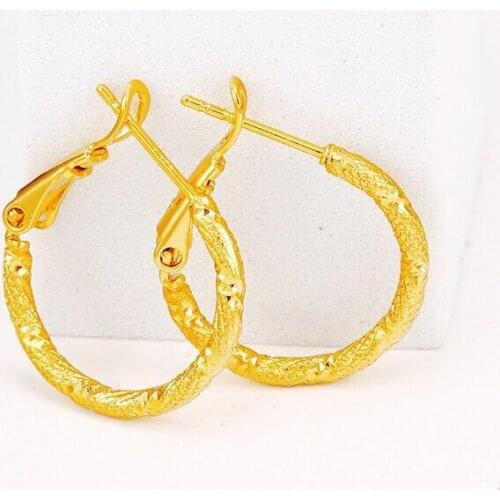 MxGxFam Round Small Frost Circle Hoop Earrings 2 cm For Women Jewelry no Stone 24 k Pure Gold Color Europe Hot