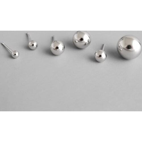 100% 925 Sterling Silver Jewelry Beads Glossy Ball Stud Earrings Pure 925 Silver Earrings Brincos Pendientes de plata