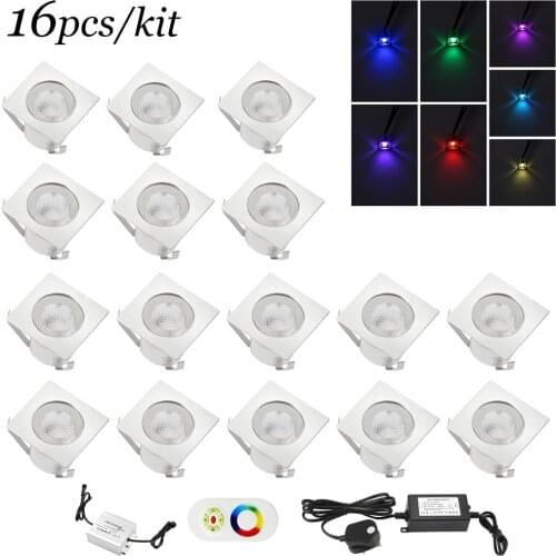 16Pcs LED Underground Lights Porch Paito Deck Floor Stairs Lamps Low Vottage With Power Supply 2*0.5M Cables RGB DC12V 0.6W IP67