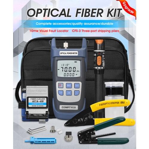 12pcs Fiber optic tool kit FC-6S Fiber Cleaver Optical Power Meter 5KM Visual Fault Locator with Stripping Pliers FTTH