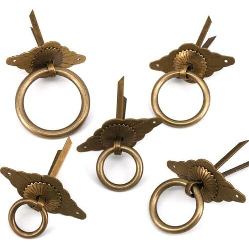 1x Antique Brass Ring Pulls Handles for Dressers Kitchen Cabinets Wardrobe Drawer Vintage Furniture Handle