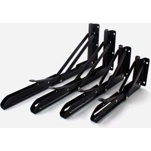 2PCS Decorative wall mounted shelf triangle folding foldable metal bearing table suppor t brackets factory 8-20inches black
