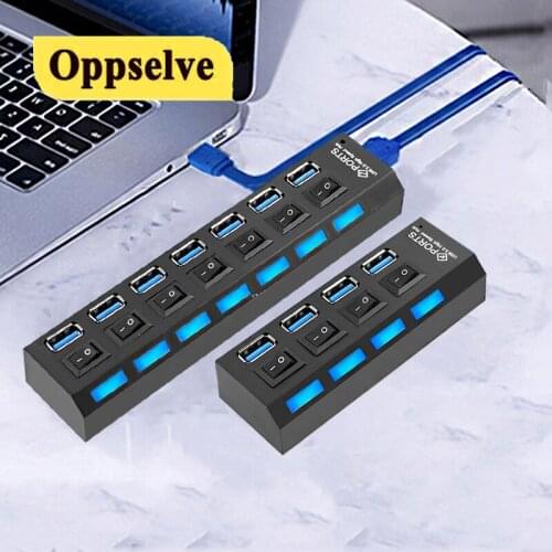 4 Ports USB Hub Multiple USB 3 Hab USB Splitter Converter Use Power Adapter 4/7 Port Multi-port Adapter with Switch for PC Play