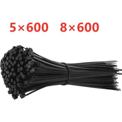 50pcs/bag 5×600 8×600 cable tie Self-locking plastic nylon tie White/black Organiser Fasten Cable Wire Cable Zip Ties