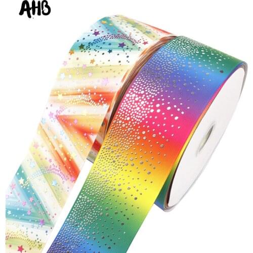 AHB 3" Gradual Grosgrain Ribbon Bronzing Star Dots Ribbon 75mm DIY Hairbows Party Decor Materials Gifts Packing Wrapping Ribbon