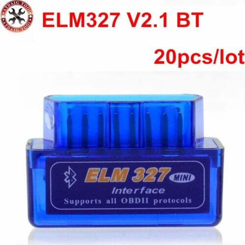 20pcs/lot Lowest Price ELM 327 Bluetooth V2.1 OBD II Works on Android Torque Auto Diagnostic Tool Free Shipping