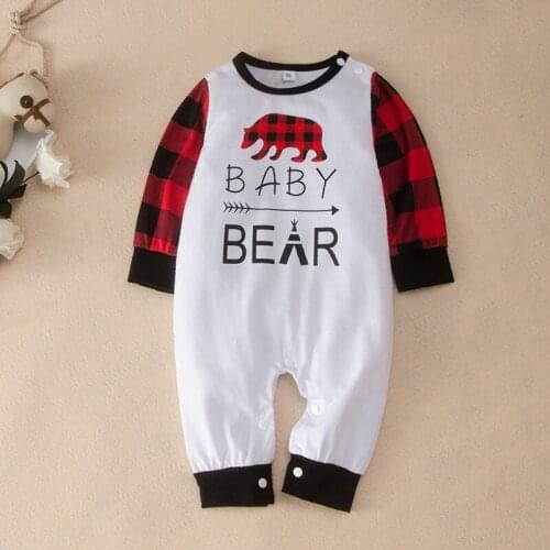 Baby Girl Clothes Winter Plaid Bear Letter Patchwork Cotton Long Sleeve Baby Romper Cool Baby Boy Clothes Fall Baby Onesie 0-18M