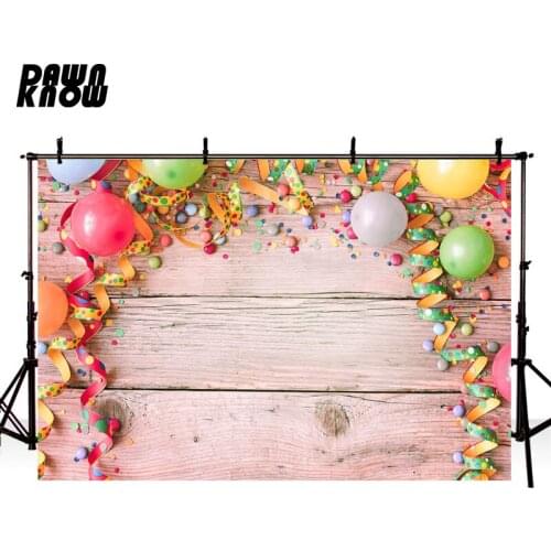DAWNKNOW Wood Floor Colorful Balloon Photography Background Newborn Celebrate Photo Shoot Backdrops Children Photocall lv2711