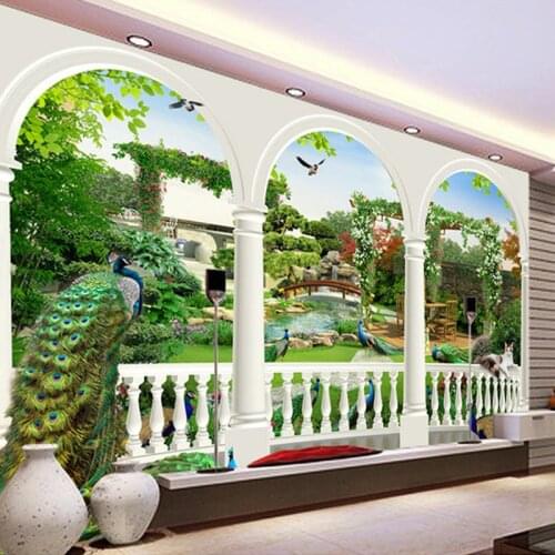 Custom Wall Murals 3D Balcony Garden Peacock Large Mural Waterproof Self-adhesive Sticker Wallpaper For Living Room TV Backdrop