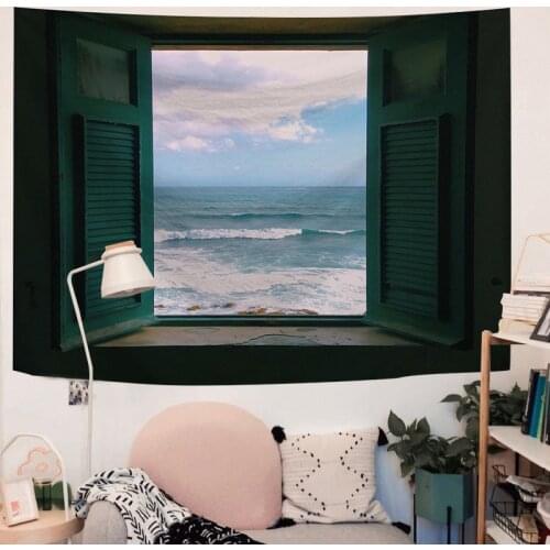 Sea Outside The Window Tapestry Starry Night Sky Tapestries Indian Home Decor Big Hippie Wall Hanging Tapestry Blanket