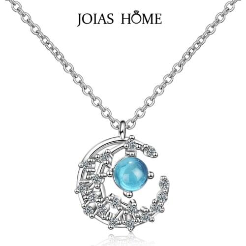 JoiasHome 925 sterling silver female necklace pendant Sen Korean simple moon short clavicle chain with pendant size 14mm * 14mm